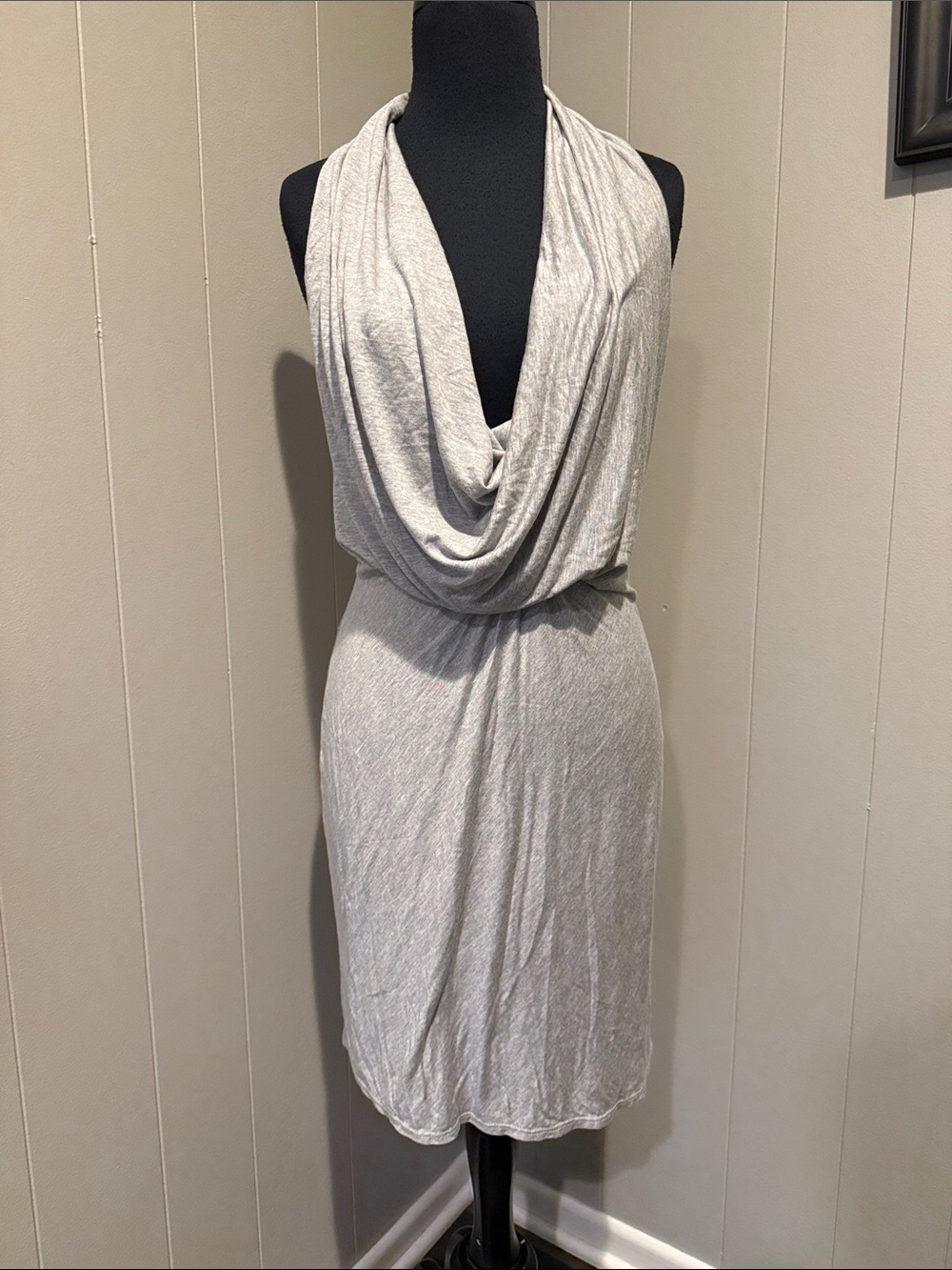 B42 Haute Hippie Women’s Light Gray Draped Cowl Halter Mini Dress